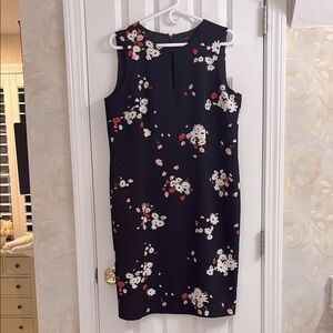 Ann Taylor Vintage Multicolored Floral with Black Background Sleeveless Sheath.